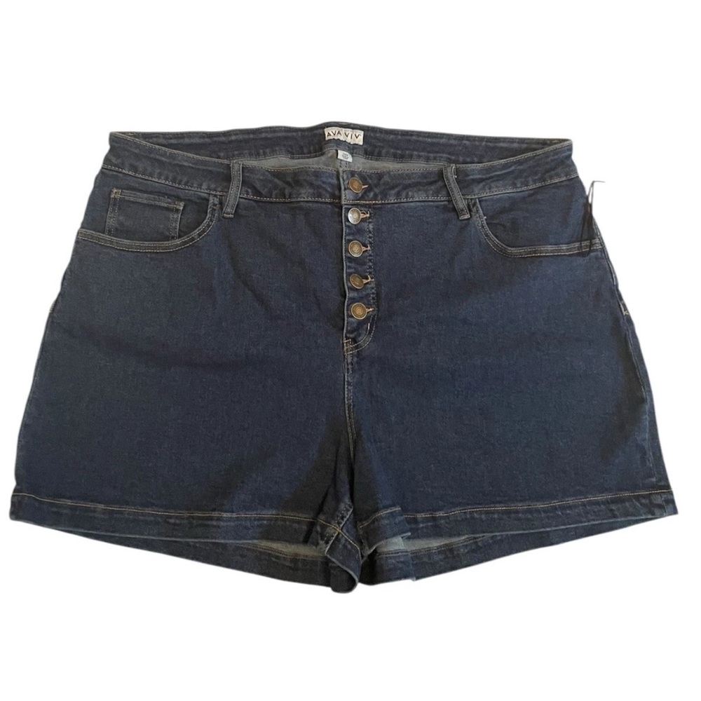 AVA & VIV  Plus Button Fly Mid Rise Midi Med Wash Jean Sz 24W Shorts Chic | NWOT